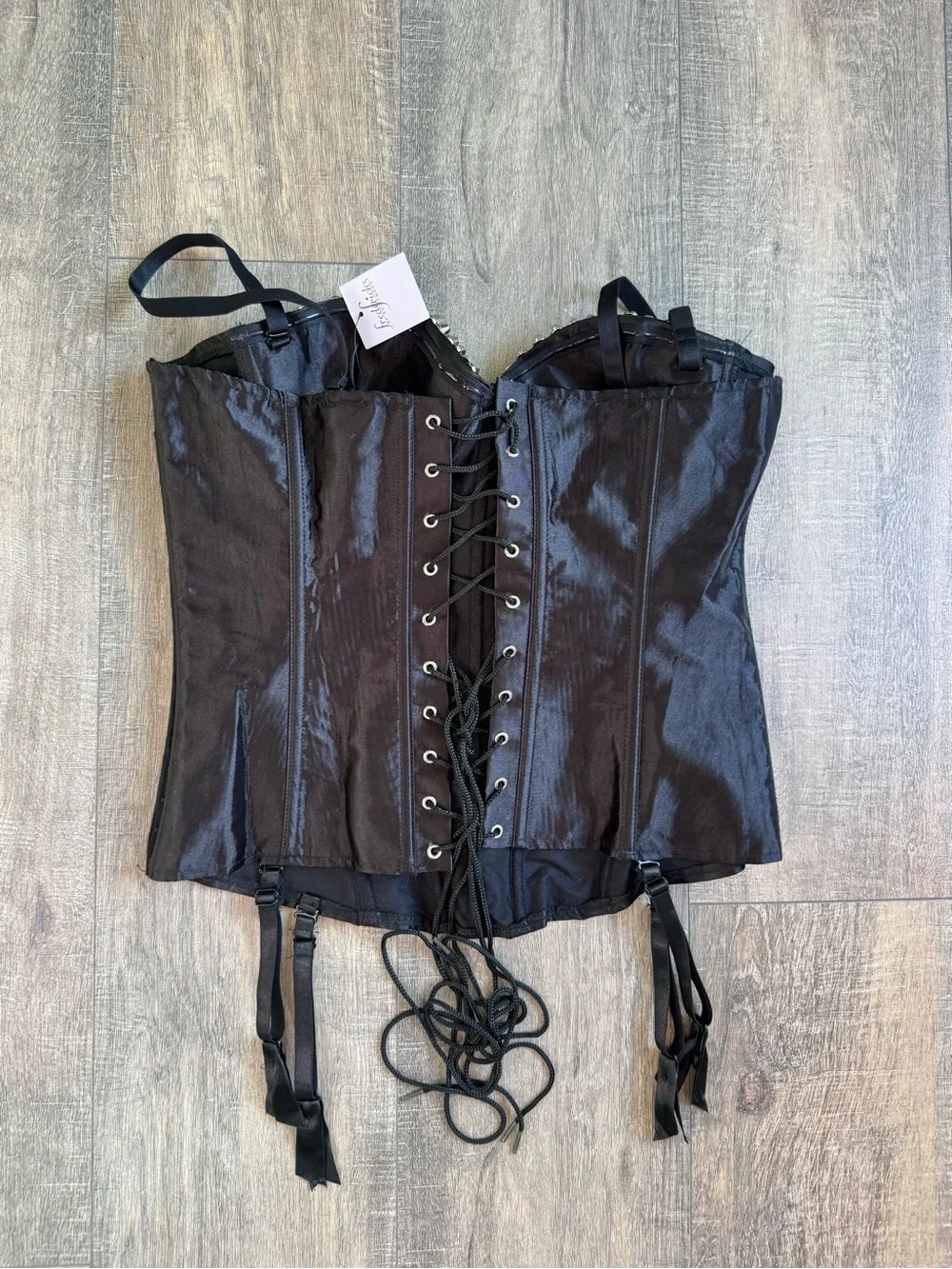 Fredericks of Hollywood Y2K Vintage Black Studded Chain Corset Top
